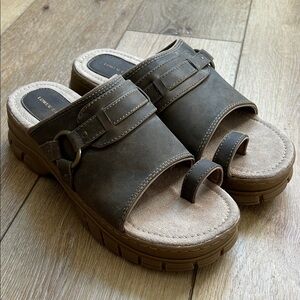 Lower East Side Y2k Toe Loop Platform Sandals Women 10 Brown Leather Slip On